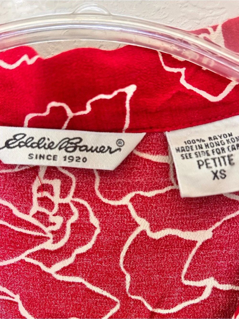 Vintage Eddie Bauer Red White Floral Button-Down Shirt Dress